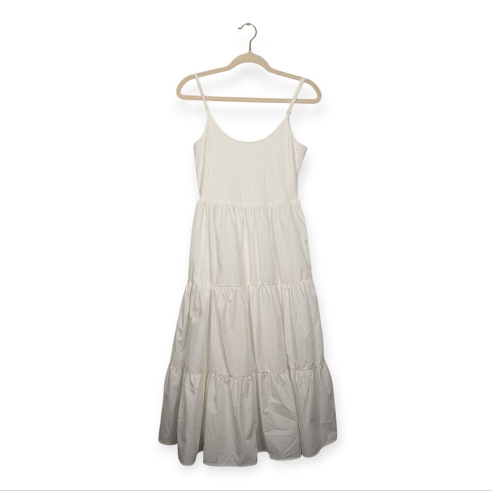 Lulus Lovable Cutie Midi Dress S White Tiered Sleeveless Scoop Neck Feminine